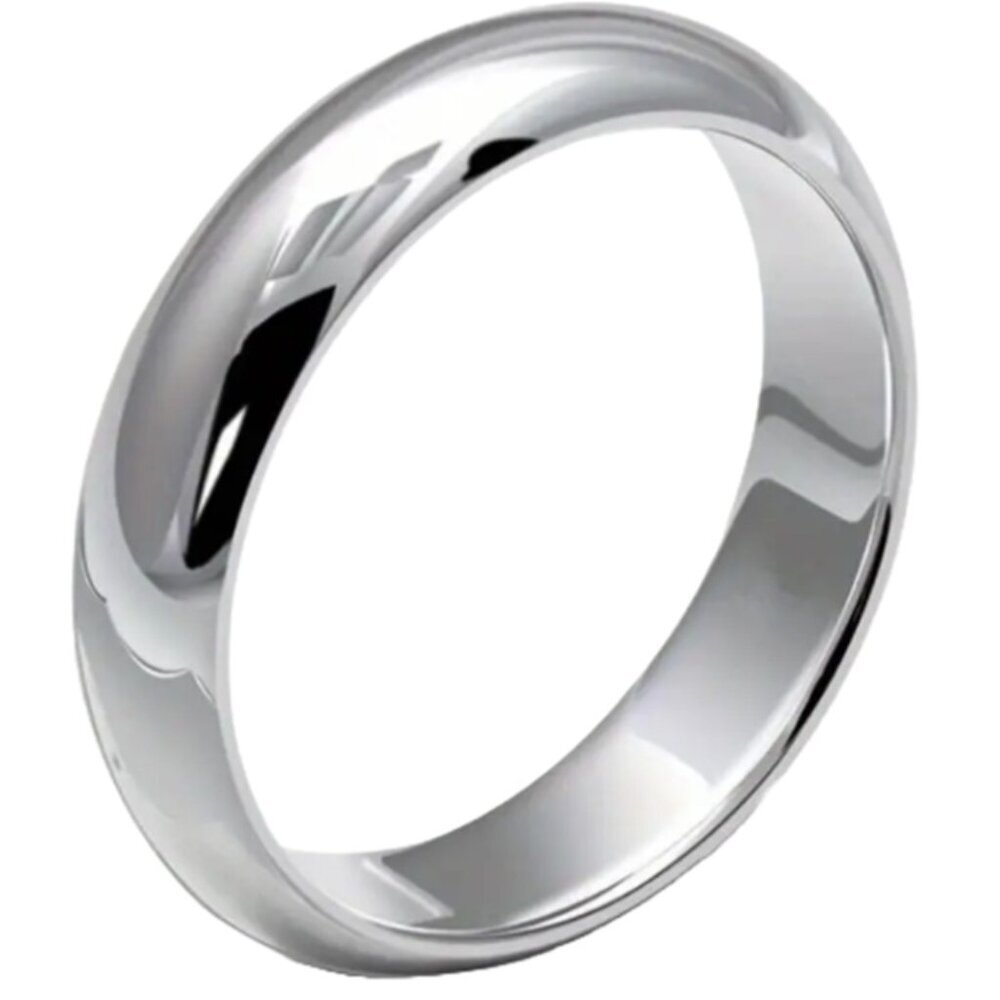 4MM Width Domed Silver 18k Gold Plated Stainless Steel Wedding Band - Unisex